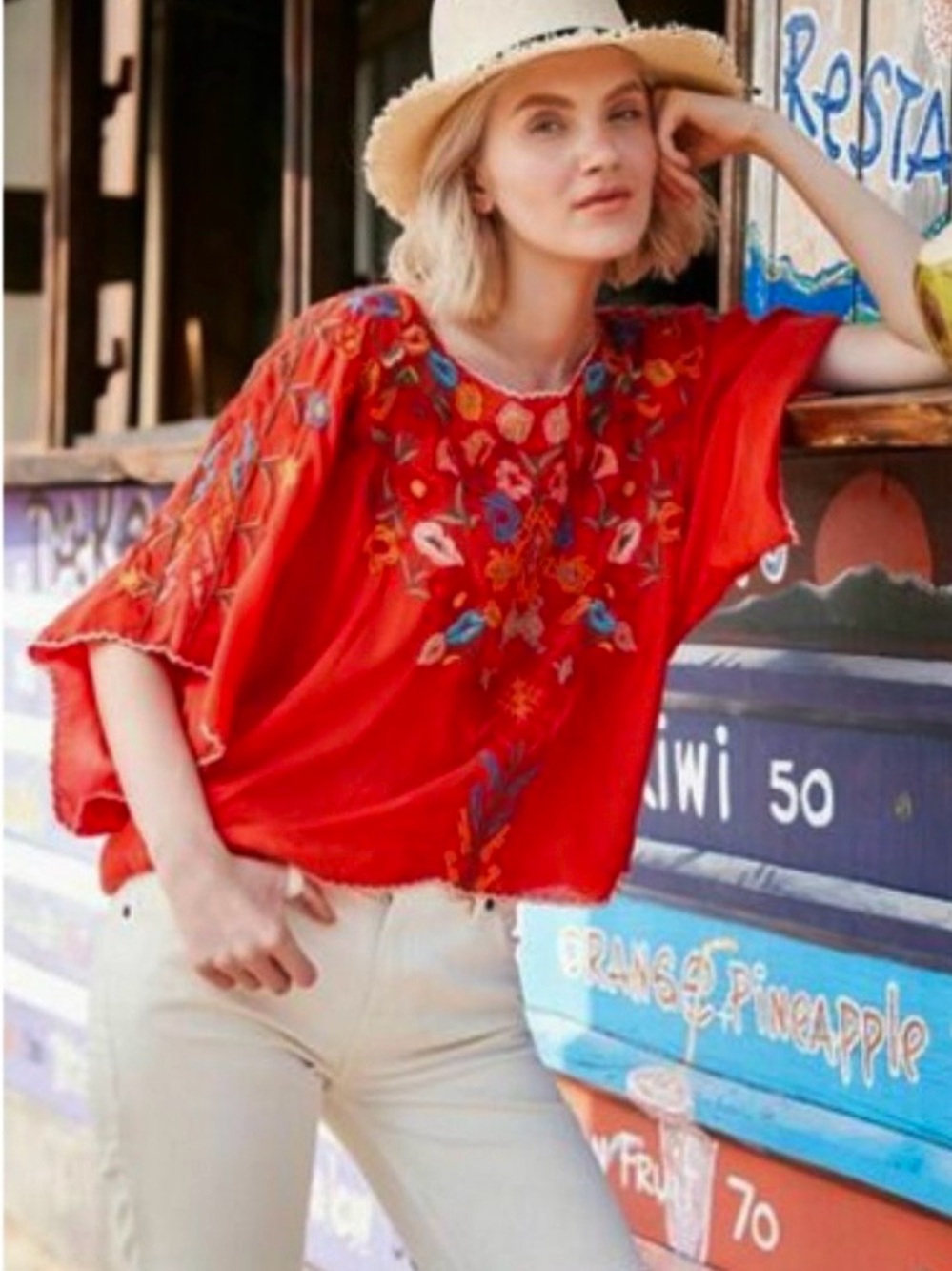 Johnny Was Lombriga Gray Embroidered Top - Picture 9 of 9